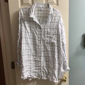 White Plaid Long Sleeve Button Up